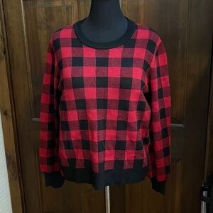 Marled red and black checker sweater